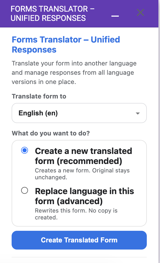 Forms Translator main interface